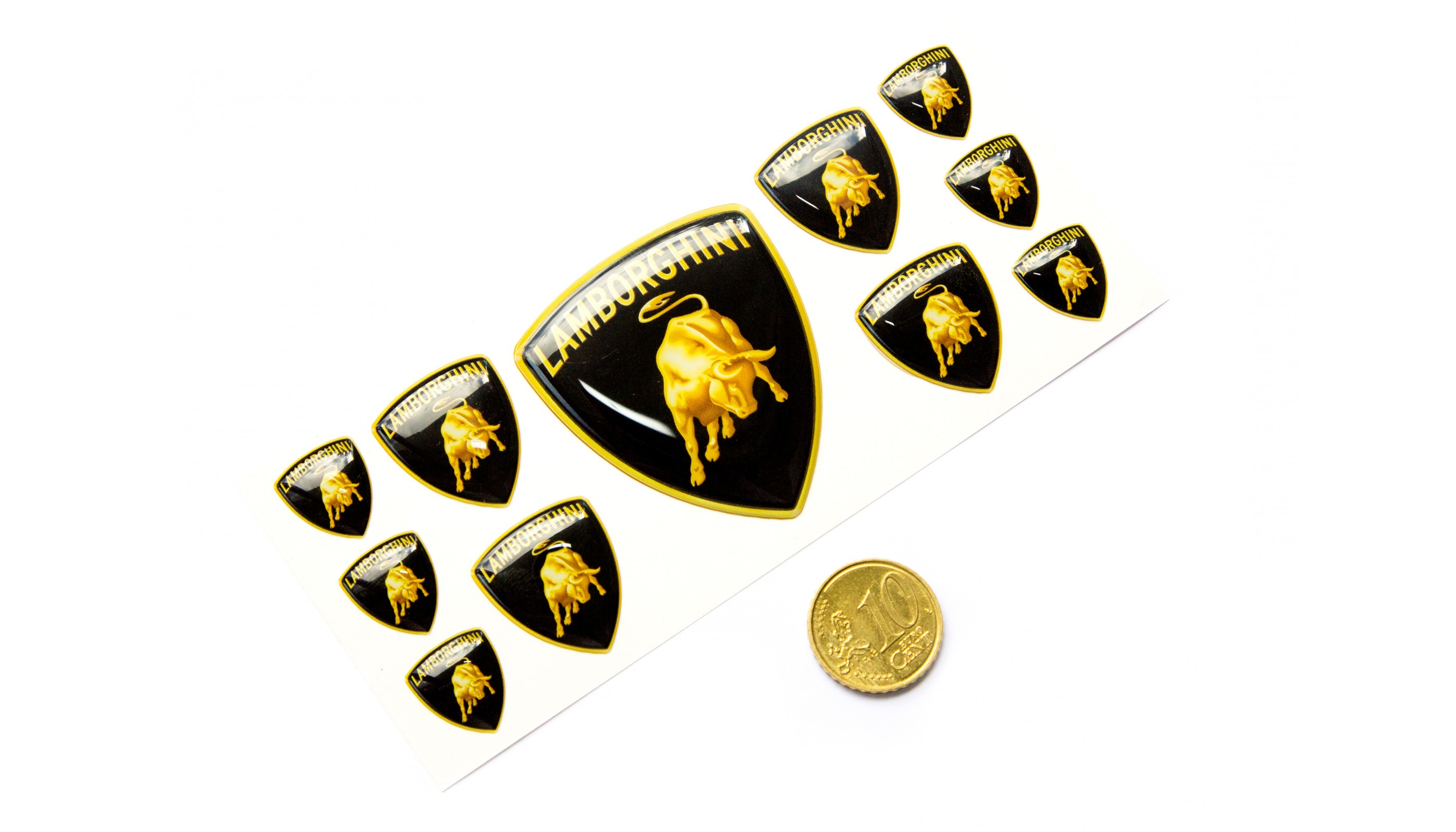 thumbnail image 2 of Pack Of 5 Silver Chrome Lamborghini Style Logo Decals – 27mm X 30mm – Universal 2 of 3