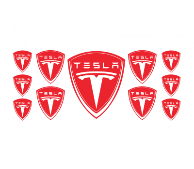 Tesla red domed emblems